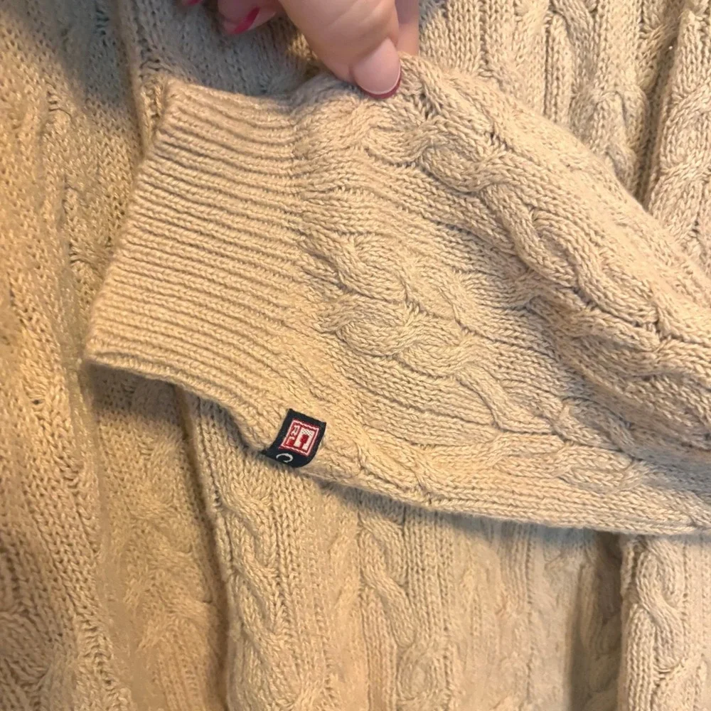 Chaps Ralph Lauren Mens M Cable Knit Fisherman Linen Cotton‎ Blend Sweater Tan